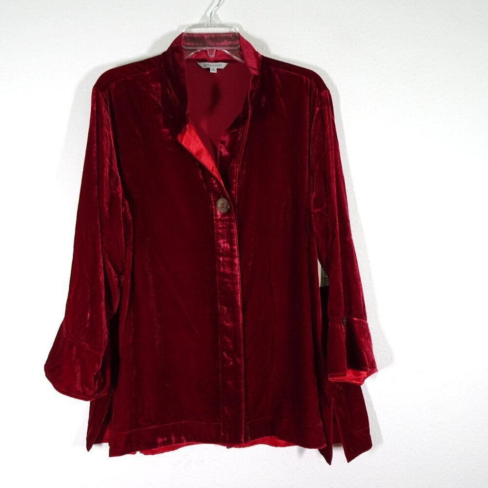 John Mark Velvet Button Front Shirt Women's Size 1X Red Holiday Wire Collar